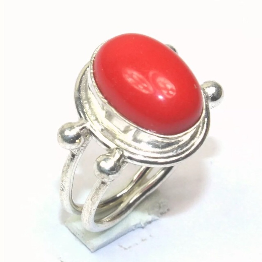 Sterling silver red coral handmade ting